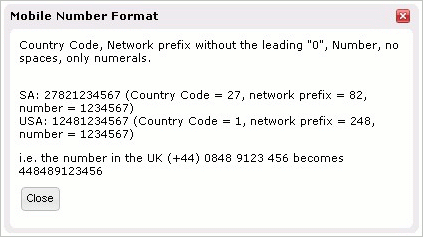 Site24x7 - mobile number format